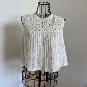 Zara Cream Pointelle Knit Sleeveless Cropped Top